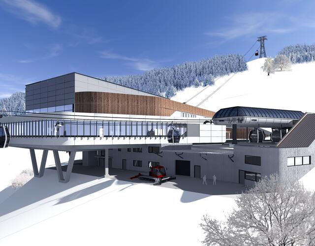 Die Bergstation der MK Maiskogelbahn ist zugleich auch die Talstation der 3K K-onnection, der Dreiseilumlaufbahn zum Kitzsteinhorn | © MAB Architektur Projektmanagement