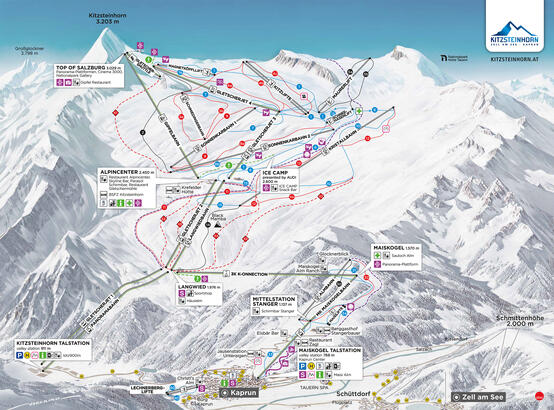 Kitzsteinhorn Skigebietskarte Pisten Lifte Bergpanorama