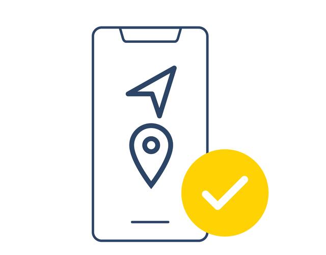 Smartphone with location symbol and check mark for app permissions