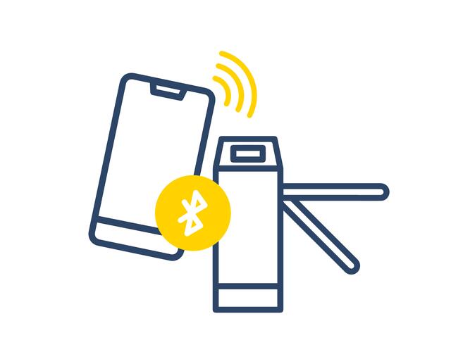 Smartphone in front of turnstile with ticket app